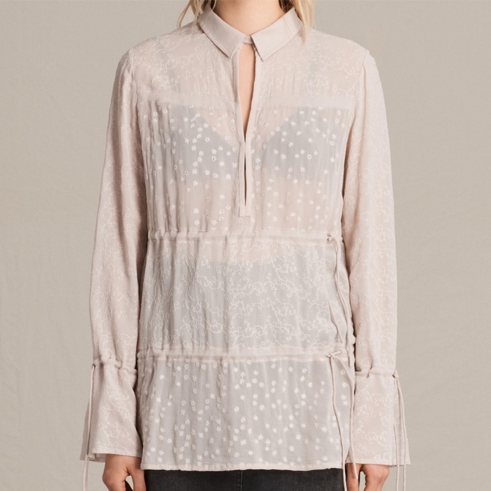 All Saints embroidered blush pink blouse size small